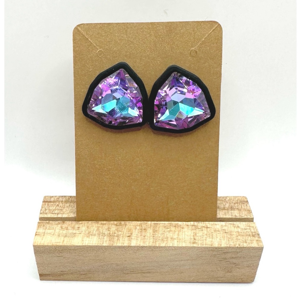 AB Purple & Black Rhinestone Stud Earrings New, never worn